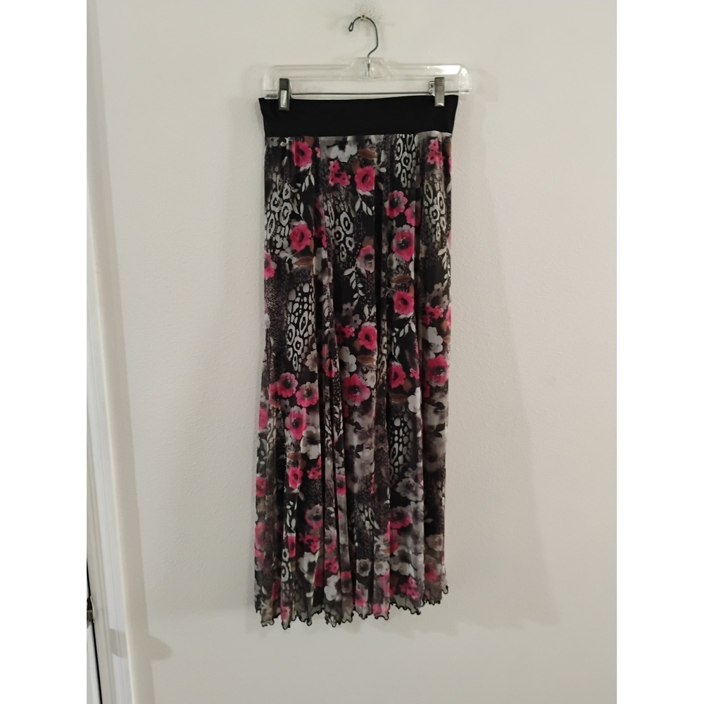 Lapis Womens Floral Animal Print Maxi Skirt Pink Black Size Medium Lettuce Hem